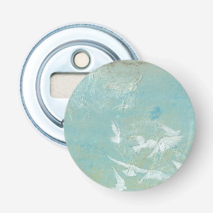 White Birds Flying Through Blue Sky Bottle Opener