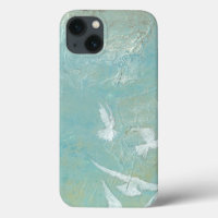 White Birds Flying Through Blue Sky