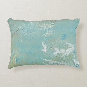 White Birds Flying Through Blue Sky Decorative Pillow