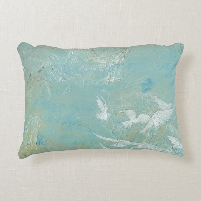 White Birds Flying Through Blue Sky Decorative Pillow (Front)