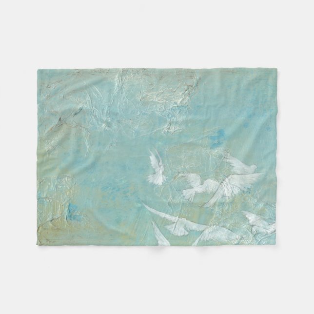 White Birds Flying Through Blue Sky Fleece Blanket (Front (Horizontal))