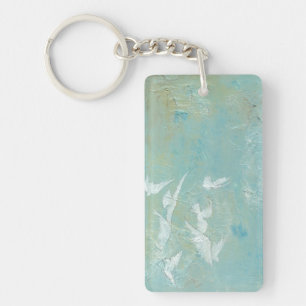 White Birds Flying Through Blue Sky Keychain