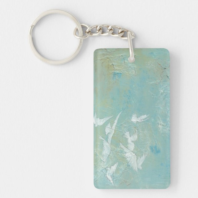 White Birds Flying Through Blue Sky Keychain (Front)