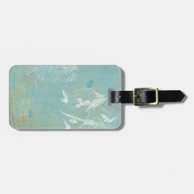 White Birds Flying Through Blue Sky Luggage Tag (Front Horizontal)