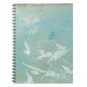 White Birds Flying Through Blue Sky Notebook