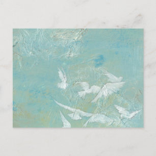 White Birds Flying Through Blue Sky Postcard