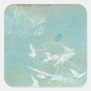 White Birds Flying Through Blue Sky Square Sticker