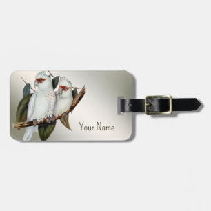 White Birds Long-billed Cockatoo Name Green Leaves Luggage Tag
