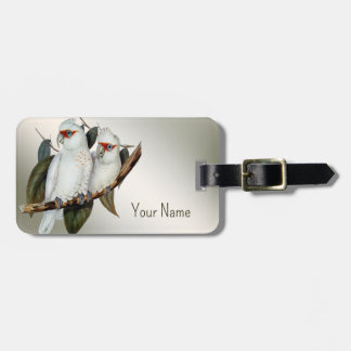 White Birds Long-billed Cockatoo Name Green Leaves Luggage Tag