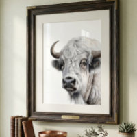 White Bison Buffalo Watercolor Art 