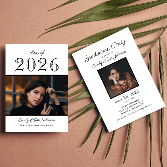 White Black 2026 Photo Graduation Party Invitation (Creator Uploaded)