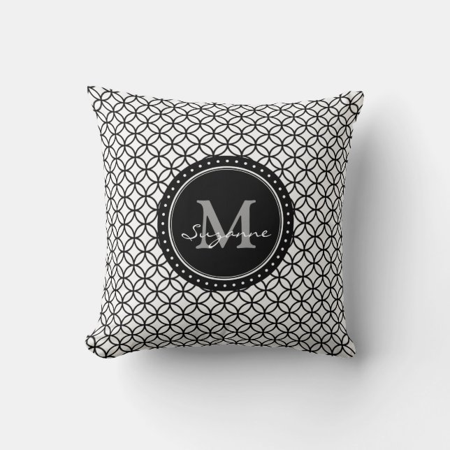 White Black Abstract Circles Pattern Throw Pillow (Front)