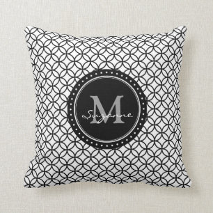 White Black Abstract Circles Pattern Throw Pillow