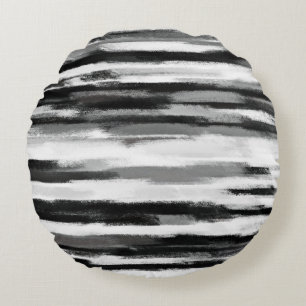 White Black Abstract Painting Art Round Pillow