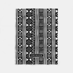 White Black African MudCloth Inspired Personalized Fleece Blanket