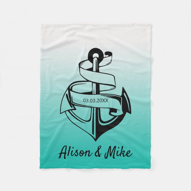 White & Black Anchor Fleece Blanket (Front)