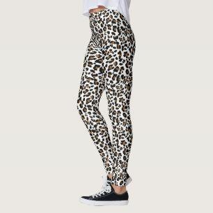 White, black and brown leopard dots, spots pattern leggings