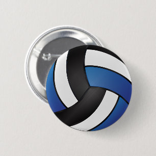 White, Black and Dark Blue Volleyball 2 Inch Round Button