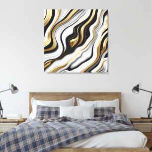 White, Black, and Gold Celestial Seamless Pattern Canvas Print