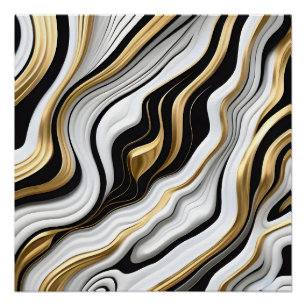 White, Black, and Gold Celestial Seamless Pattern Poster