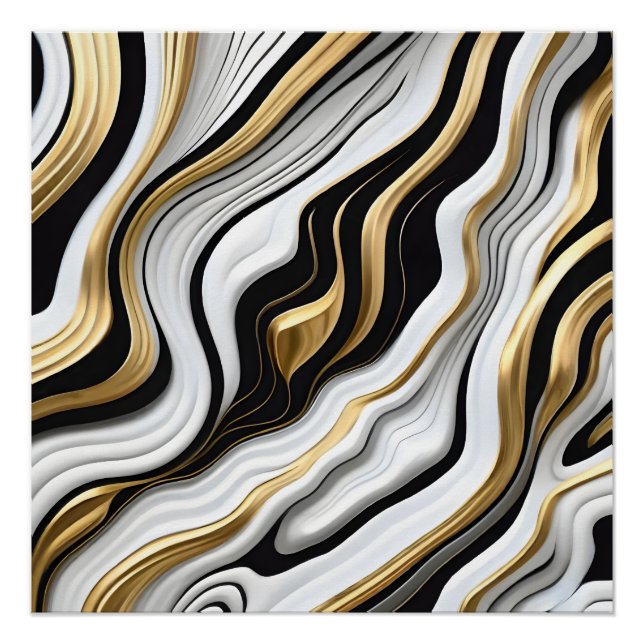 White, Black, and Gold Celestial Seamless Pattern Poster (Front)