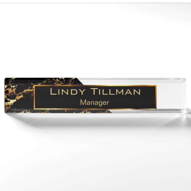 White, Black and Gold Marble Nameplate (Front)