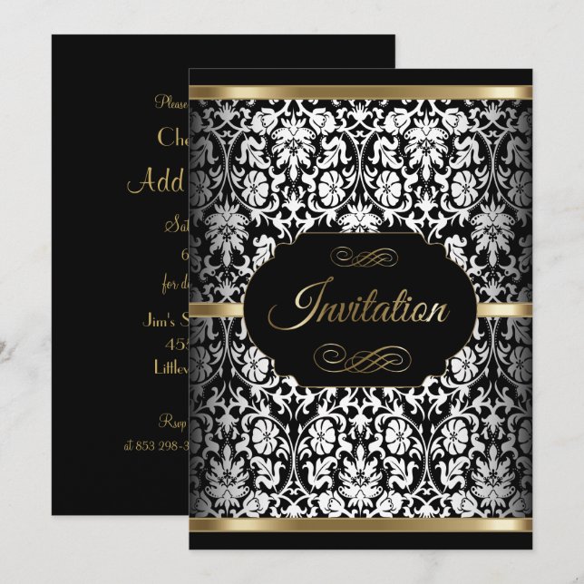 White, Black and Gold Party Template | Invitation (Front/Back)