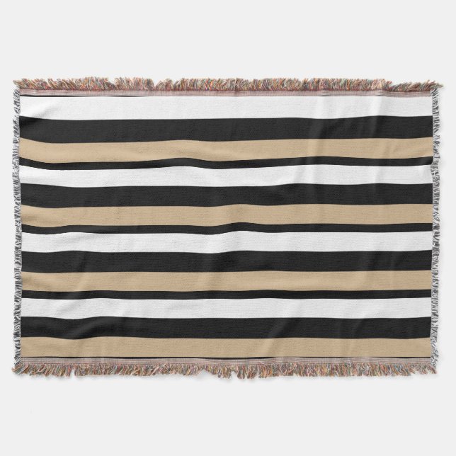 White Black and Gold Striped Throw Blanket (Front)