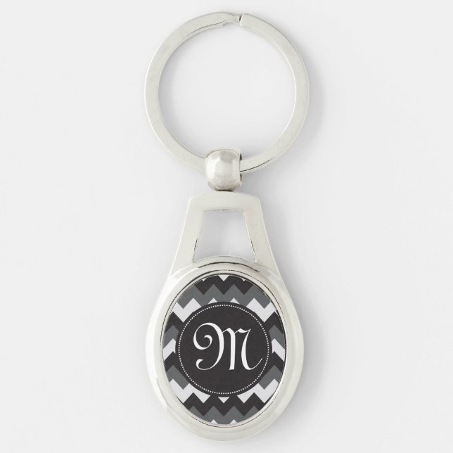 White, Black and Grey Chevron Key Chain (Front)