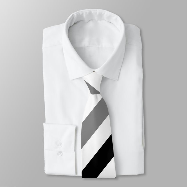 White Black and Grey Regimental Stripe Tie (Tied)