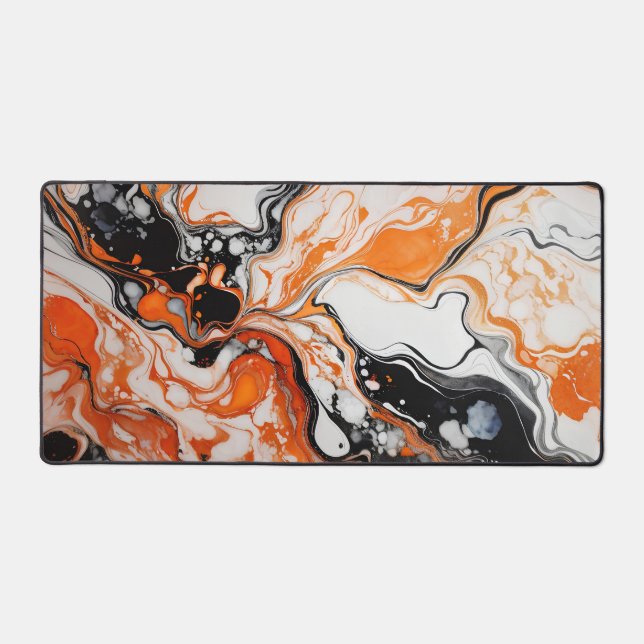White Black and Orange Desk Mat (Front)