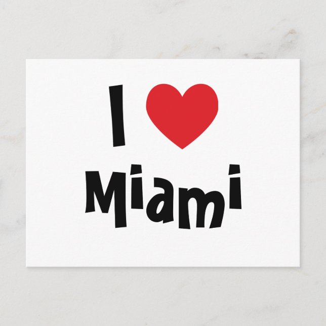 White Black and Red Heart I Love Miami Postcard (Front)
