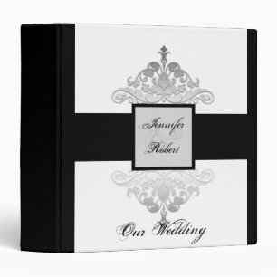 White Black and Silver Damask Wedding Album Binder