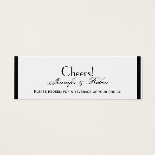 White Black and Silver Damask Wedding Drink Ticket (Front)