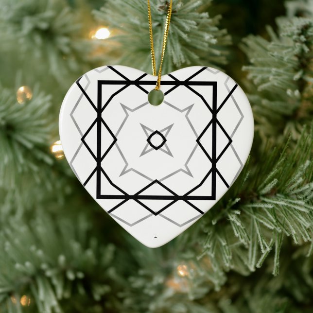 White Black and Silver Geometric pattern Ceramic Ornament (Tree)