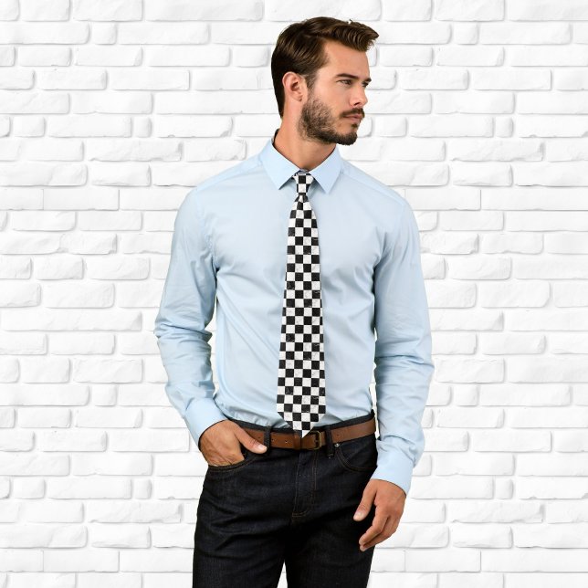 White Black and Silver Marble Chequerboard Tie (White Black and Silver Marble Checkerboard Neck Tie)