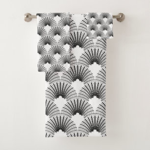 White & black Art Deco pattern Bath Towel Set