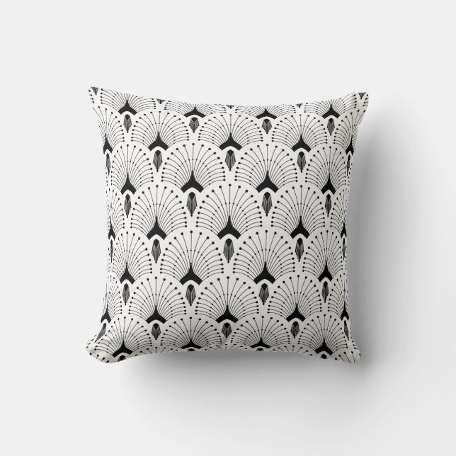 White & black art-deco pattern throw pillow (Front)