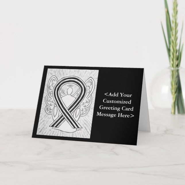 White & Black Awareness Ribbon Personalized Cards (Front)