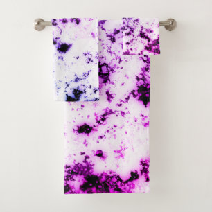 White Black Blue Purple Pink Marble Paint Splash Bath Towel Set