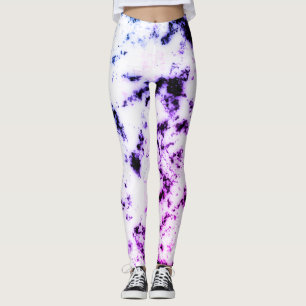 White Black Blue Purple Pink Marble Paint Splash Leggings