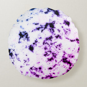 White Black Blue Purple Pink Marble Paint Splash Round Pillow