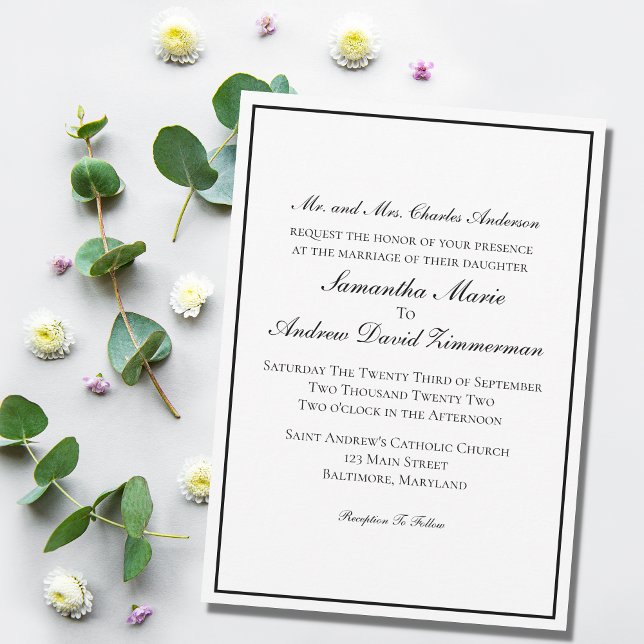 White Black Border Classic Formal Elegant Wedding  Invitation (Creator Uploaded)