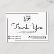 White Black Border Script Logo Customer Thank You