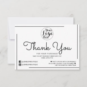 White Black Border Script Logo Customer Thank You Card