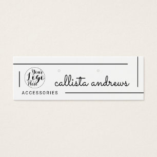 White Black Border Script Logo Earrings Display