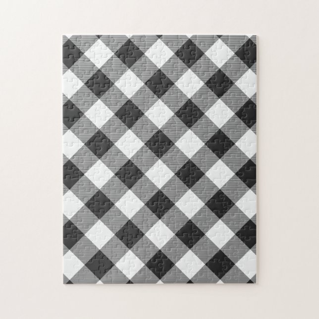 White Black Buffalo Check Plaid Pattern Jigsaw Puzzle (Vertical)