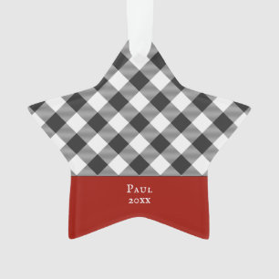 White Black Buffalo Check Plaid Pattern Ornament