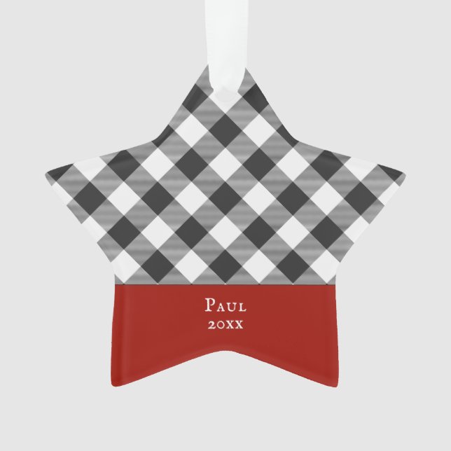 White Black Buffalo Check Plaid Pattern Ornament (Front)