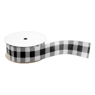 White Black Buffalo Plaid Gingham Lumberjack Grosgrain Ribbon